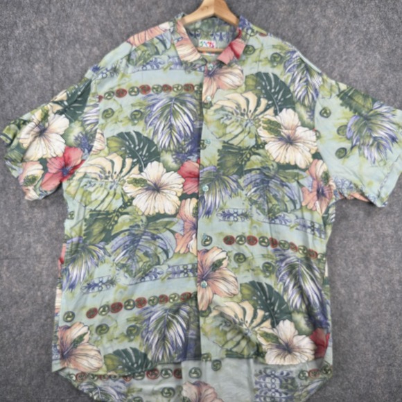 Jams World Shirt Vintage Mens 2XL Green Tropical Hawaiian Floral Button Front - Picture 2 of 14
